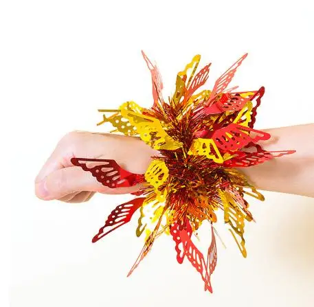 6 pçs crianças dança mão flores torcendo traje pompons cheerleading baile de formatura festa plástico líder pulseira adereços