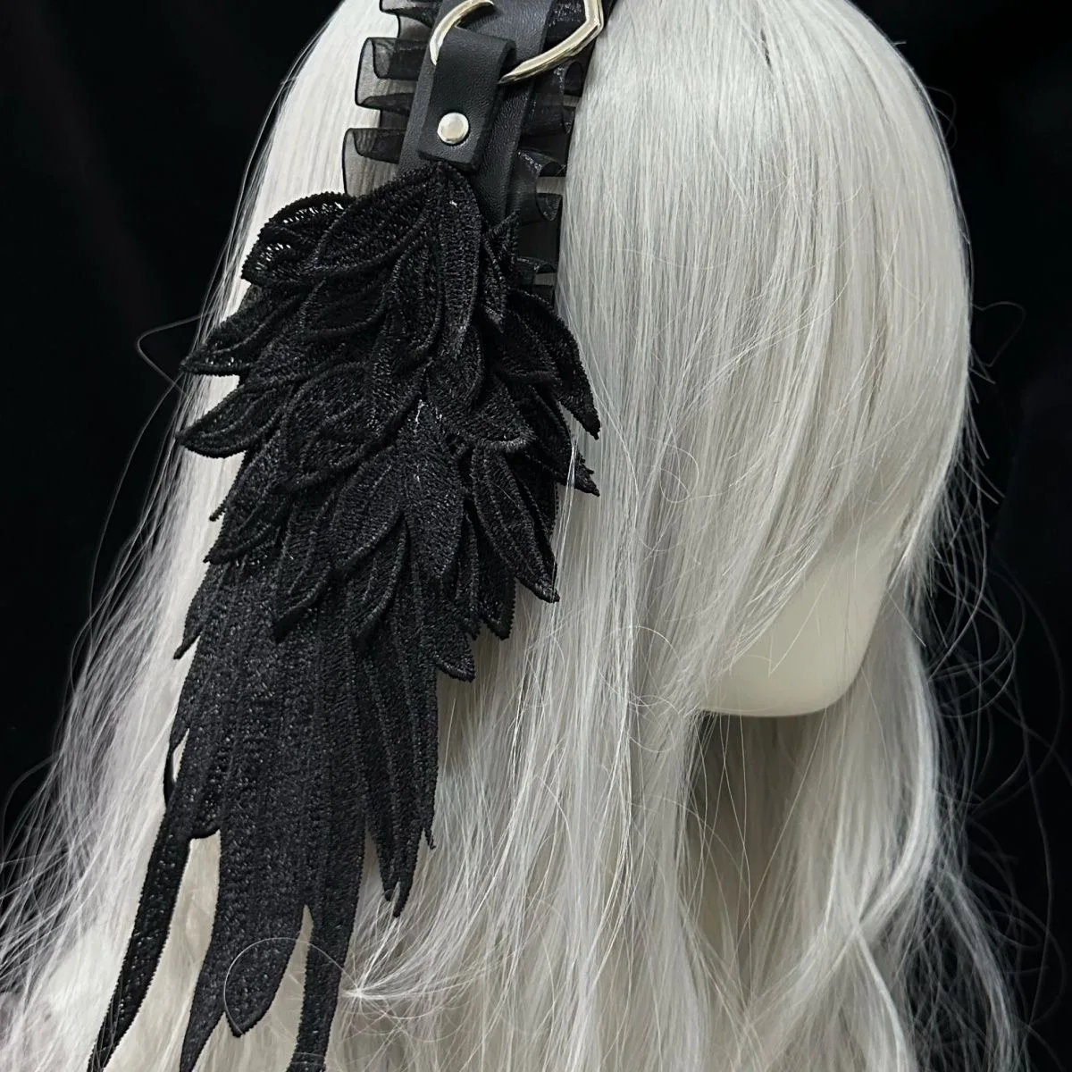 Y2K ragazze fascia ali d'angelo fascia per capelli in bianco e nero gotico scuro Lolita copricapo cultura donne accessori Cosplay