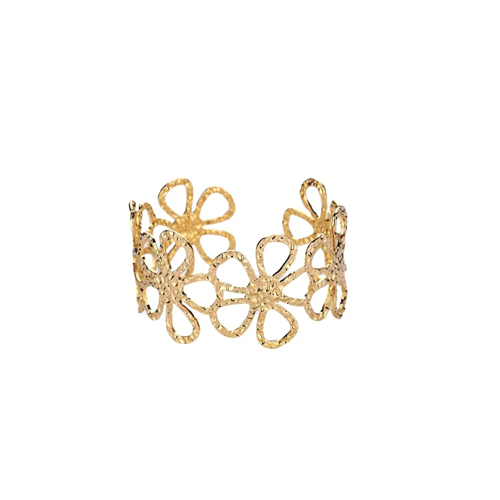 Bloem dikke opening armbanden voor vrouwen waterdicht roestvrij staal bloemen brede armband feest bruiloft hand sieraden elegant cadeau