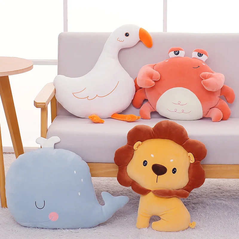 Lion Plush Doll Crab Plush Pillow White Goose Plush Toy Whale Chair Cushion Kawaii Room Decor Stuffed Animals