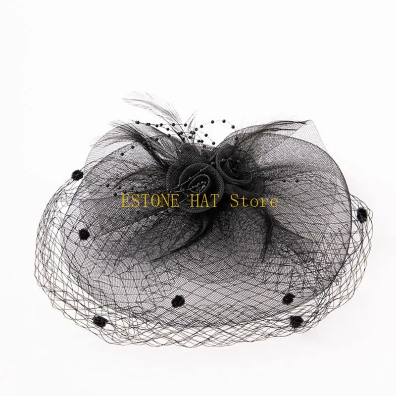49MF ALEGANT FASCINATOR HAT HAPBOX HAT للنساء كوكتيل شاي حفلة رئيسية رائعة رائعة لحفل الزفاف