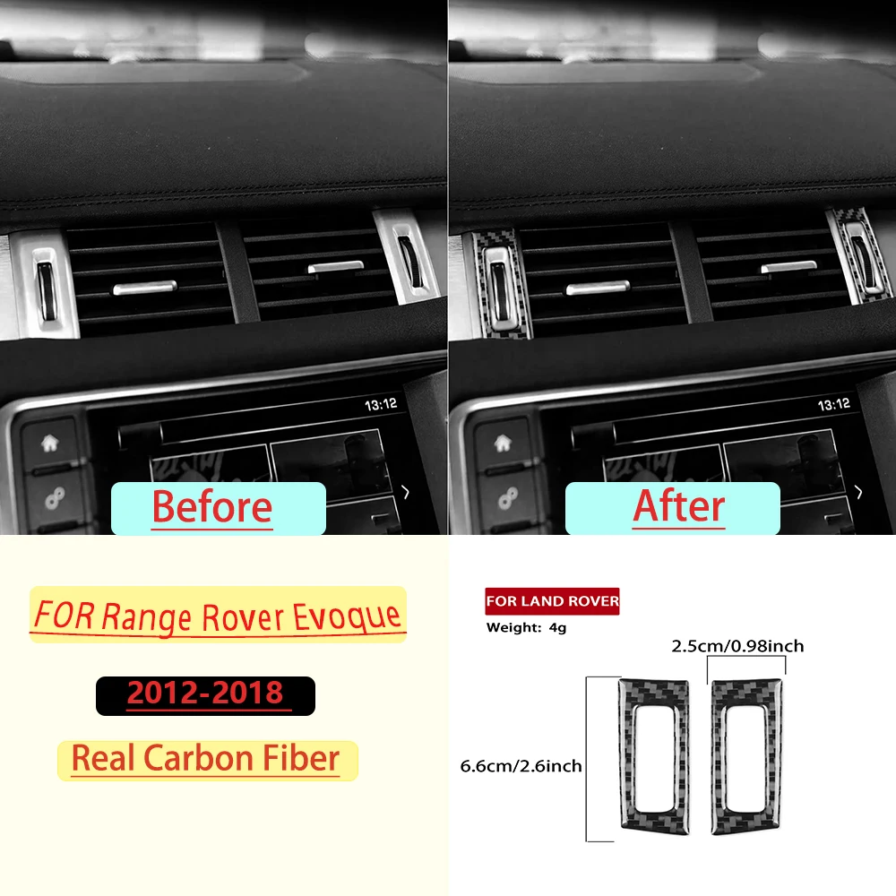 Real Carbon Fiber For Range Rover Evoque 2012-2018 Car Center Console Air Vent Trim Customizable Sticker Interior Accessories