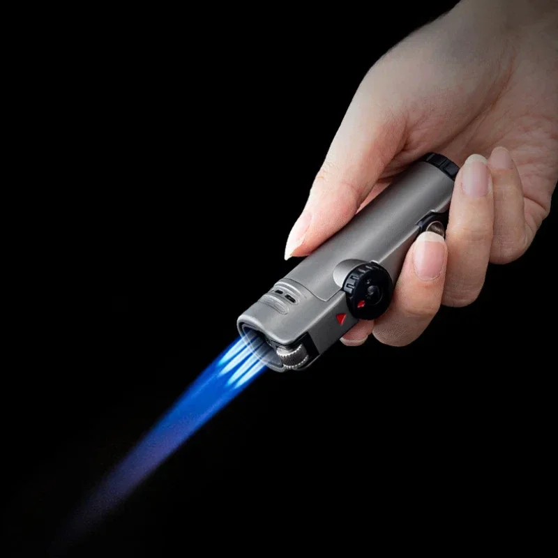 Jobon Gas Torch Lighter Powerful Four Straight Blue Flame Grinding Wheel Windproof Cigar Lighter Turbo Spray Gun Men's Gadgets