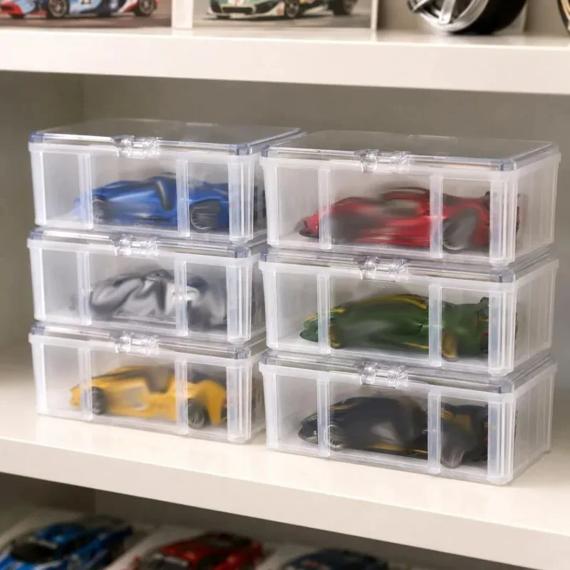 Dustproof Acrylic Display Case for Diecast Model Car Stackable Storage Box with Locking Snap Cover Collection Showcase Desktop