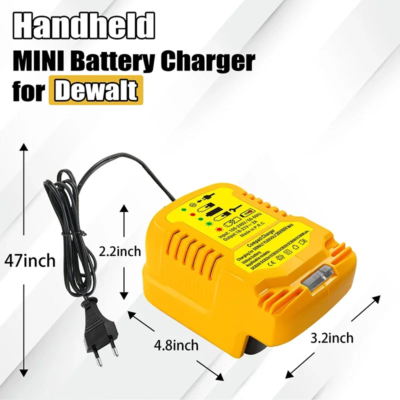 12V/24V 100-240V Li-ion Battery Mini Compact Car Charger for DeWalt 18V 20V 60V Lithium Battery DCB200 Replacement for DCB112