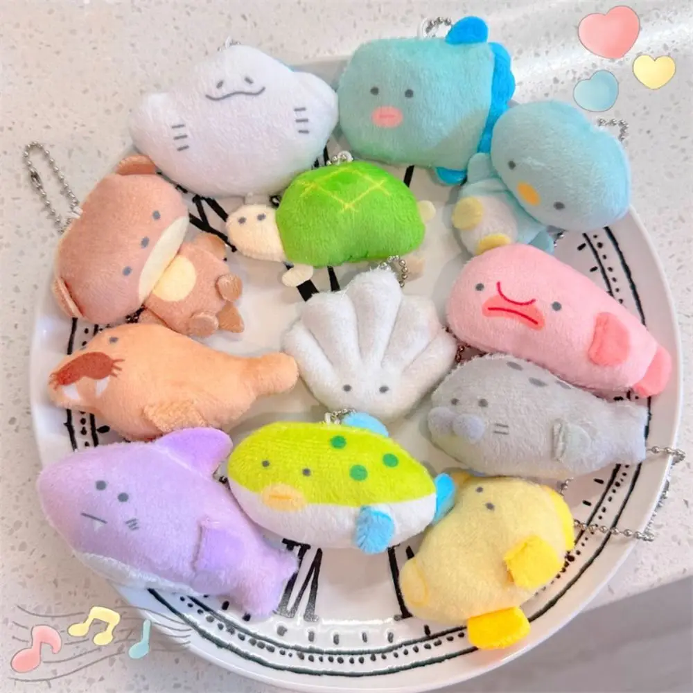 1pc Shark Penguin Plush Keychain Japanese Style Cartoon Plush Stuffed Pendant Globefish Tortoise Keyring Aquarium Gift