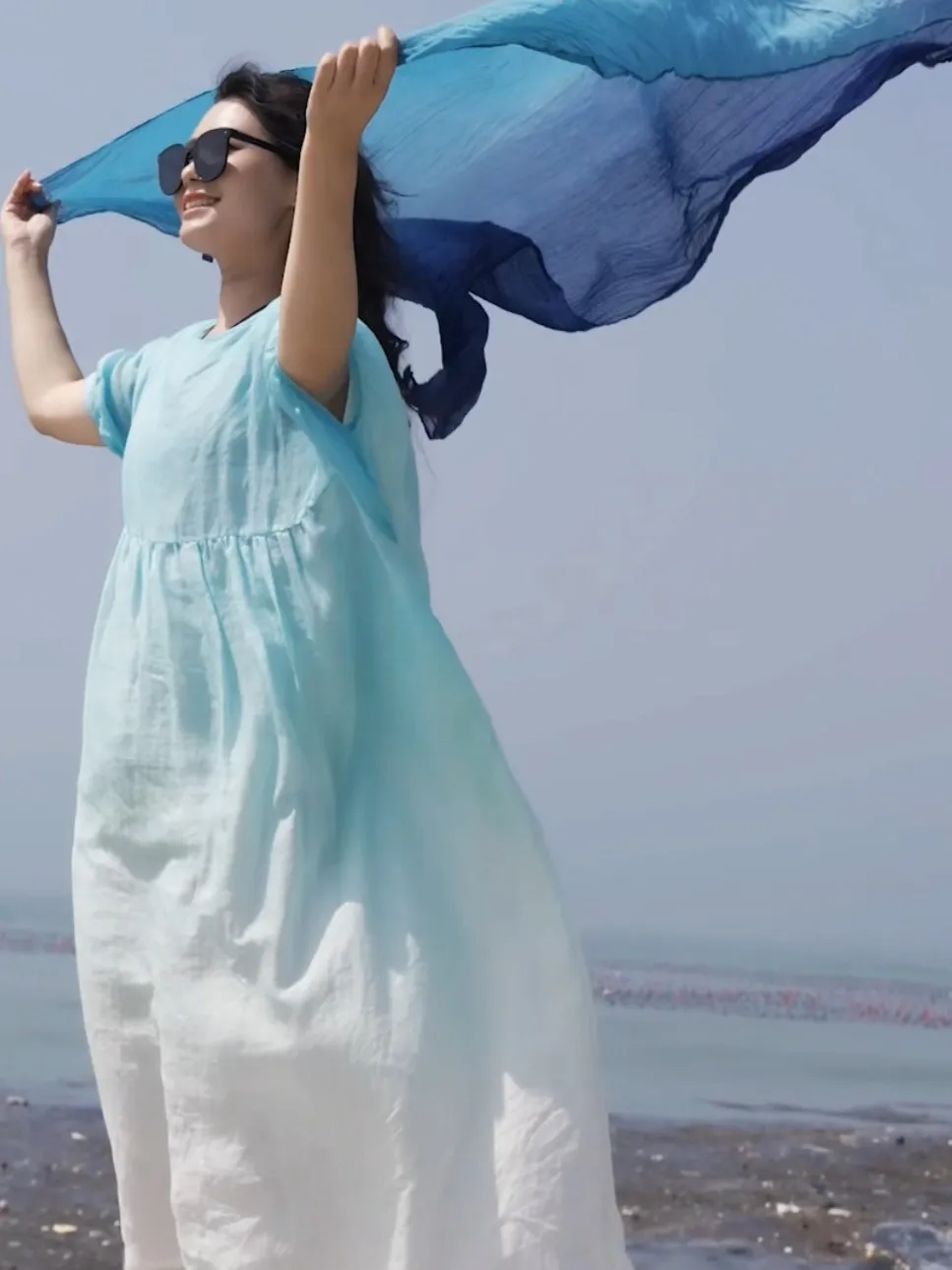 Vestido longo f soltinho de verão, com cores deadê, camada dupla, estilo casual para férias, saia ampla, crimento...