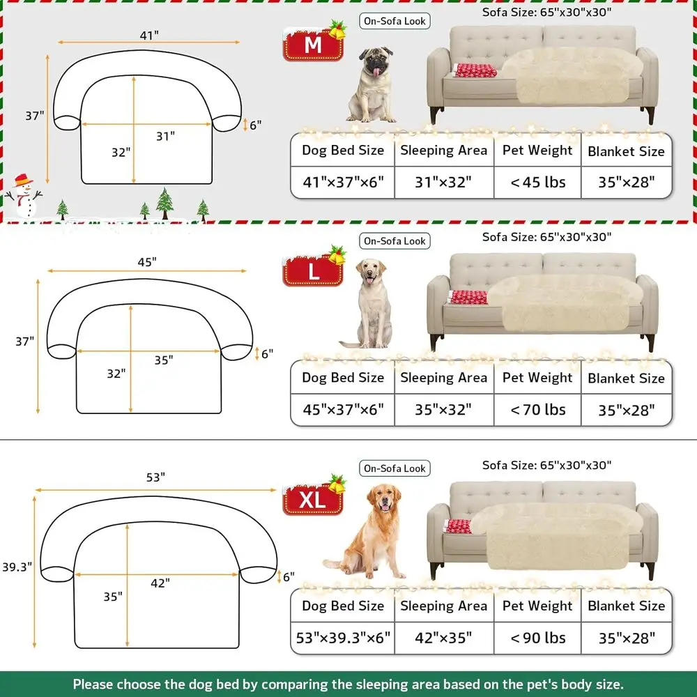 بطانية سرير كلب عيد الميلاد المنفوش - حصيرة قطيفة للأثاث، غطاء أريكة للعطلات، مناسب للكلاب والقطط المتوسطة (بيج)