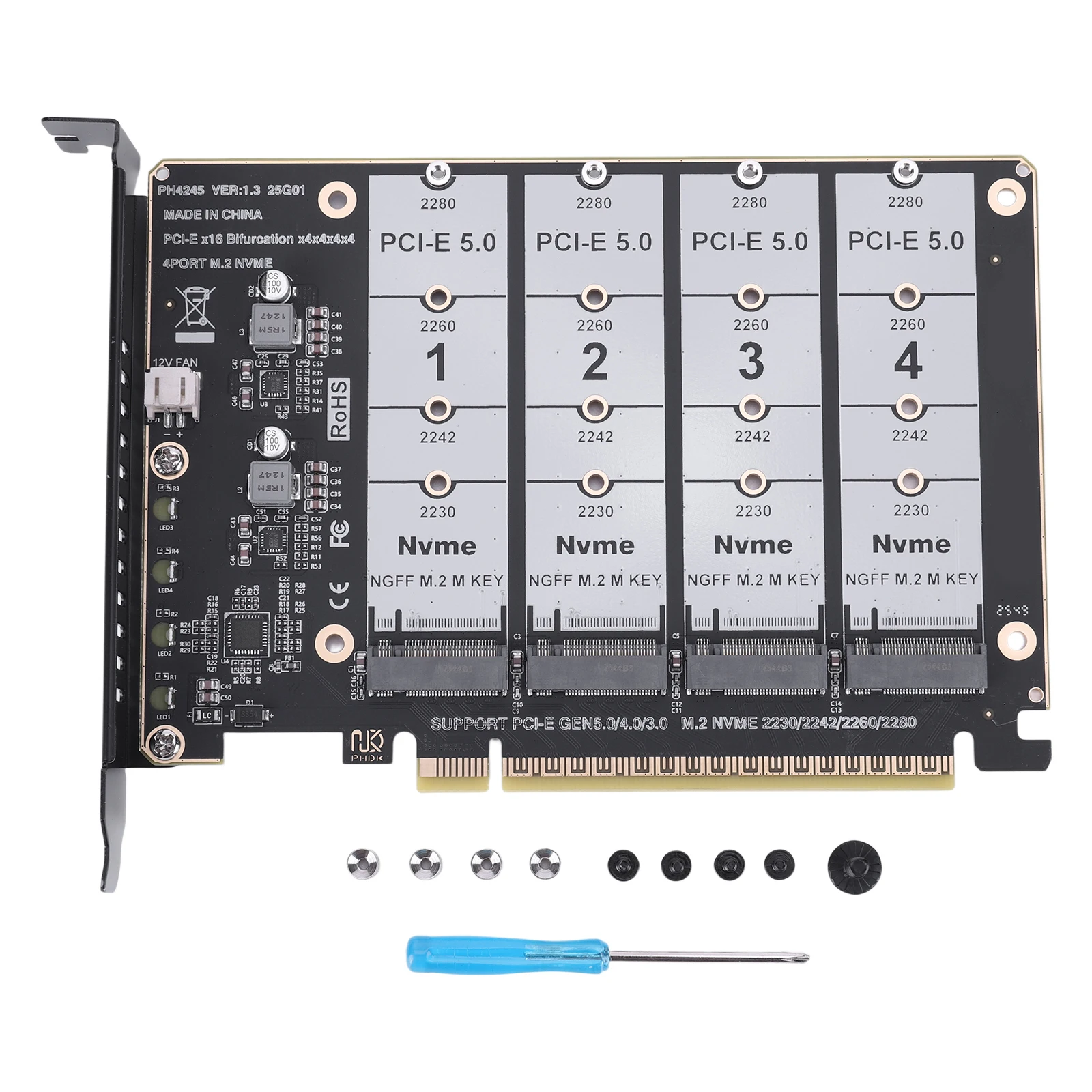 

Адаптер-карта PCIE Express 5.0 Gen5 Gen4 X16 для M.2 NGFF SSD, бифуркационная карта-конвертер для жестких дисков, карта расширения 4x128 Гбит/с