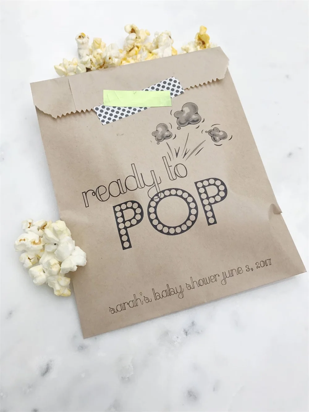 25pcs Ready to POP! Baby Shower Favor Bags - Baby Shower Collection - Popcorn Favor Bags - Custom Printed on Kraft Brown Paper B