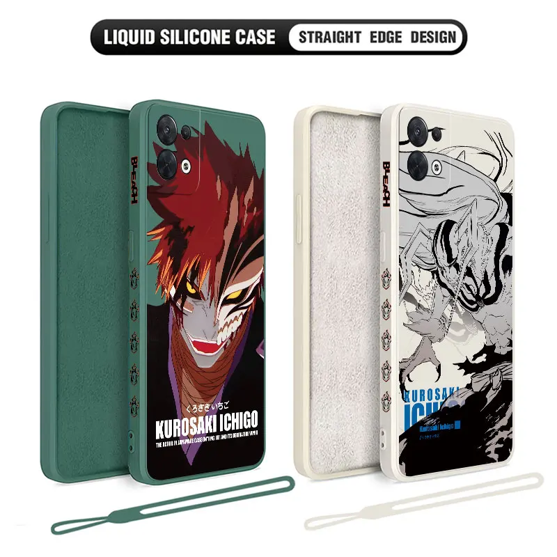 BLEACH Anime Ichigo Phone Case For OPPO Reno 3 4 8 8T 8Z 7 7Z 6 5 F19 F9 Pro 4G 5G Liquid Soft Silicone Cover With Hand Strap