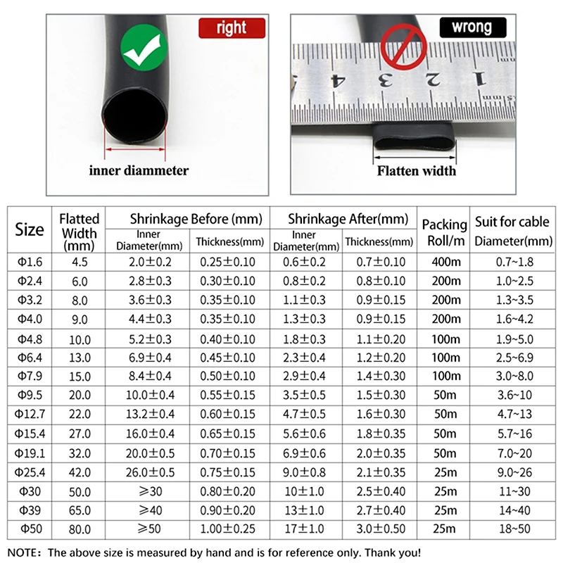1M 3:1 Heat Shrink Tube With Double Wall Glue Tube Diameter 1.6/2.4/3.2/4.8/6.4/7.9/9.5/12.7/15.4/19.1/25.4/30/39/50mm