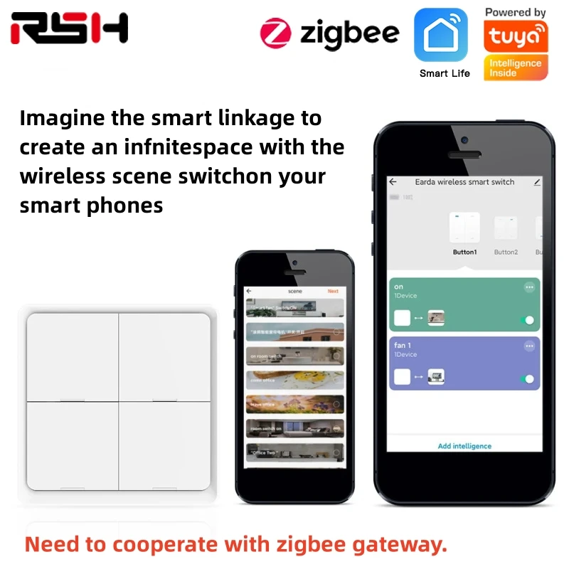 Tuya 4 Gang ZigBee Wireless 12 Scenario Smart Switch Push Button Controller Automation APP Control Keyboard Scene Sticker Panel