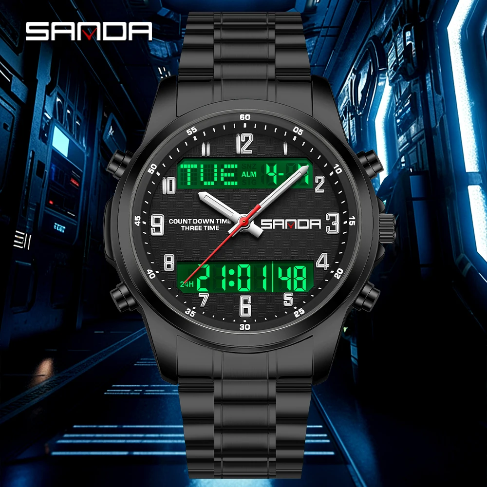 SANDA New Luxury Electronic Quartz Men's Watch Waterproof Shockproof Luminous Alarm Clock Multifunctional Watches