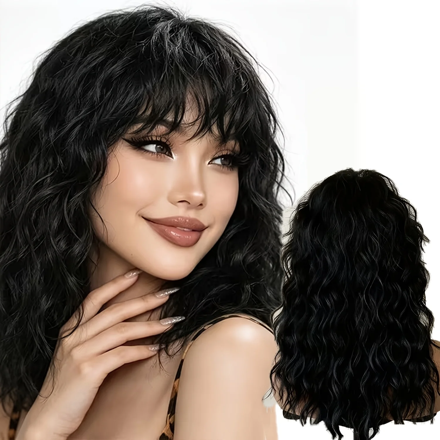 15.75-Inch long curly women's wig with body texture - heat resistant synthetic hair and breathable mesh cover,