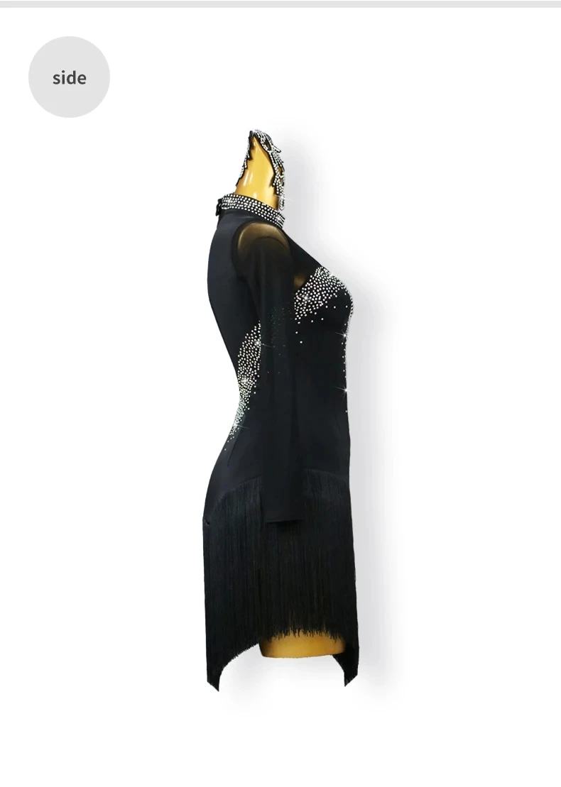 Lateinamerikanisches Kleid, Damen-Übungskleidung, Ballsaal-Tanz, für Erwachsene, Partys, Kabarett, Wettbewerbsanzug, Sportkleid, Mädchen, lange Ärmel, Kostüm – Detail 9