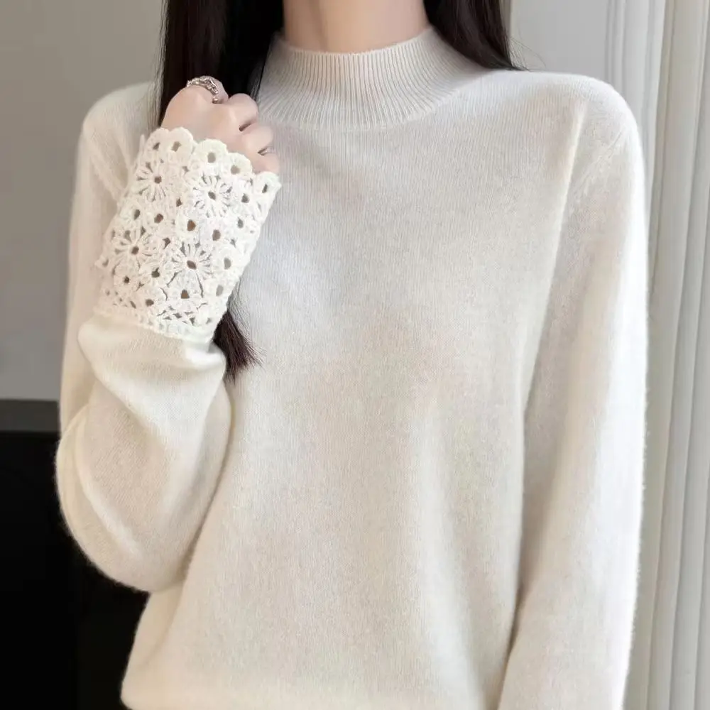 High-grade semi-high collar 100 pure cashmere sweater women's pullover knitted sweater loose and slim warm bottoming shirt