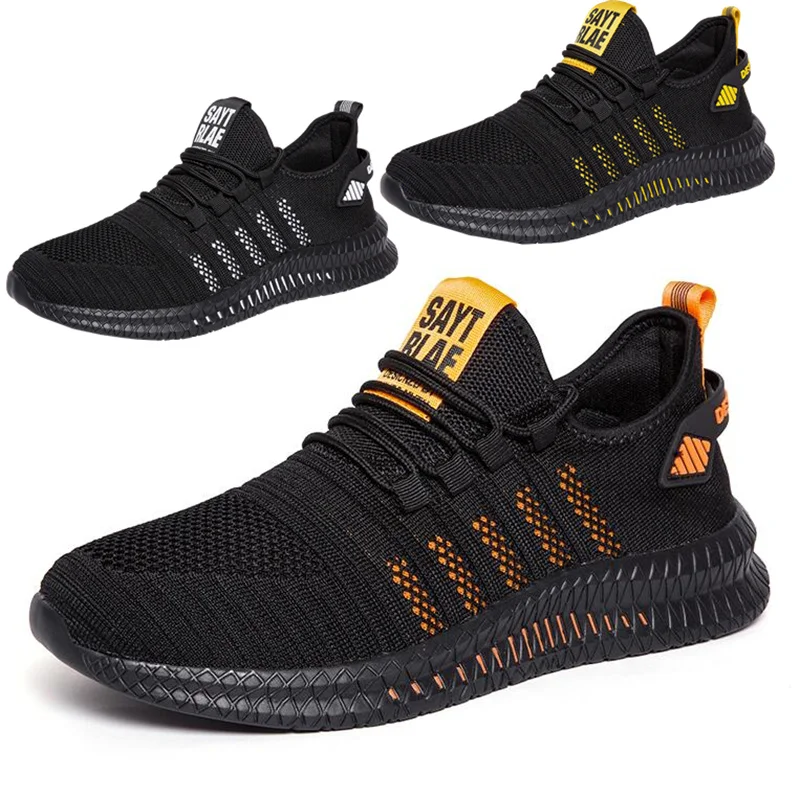 Men's sneakers lace-up flying woven through casual shoes vulcanized lightweight flat comfortable running shoes plus size 48