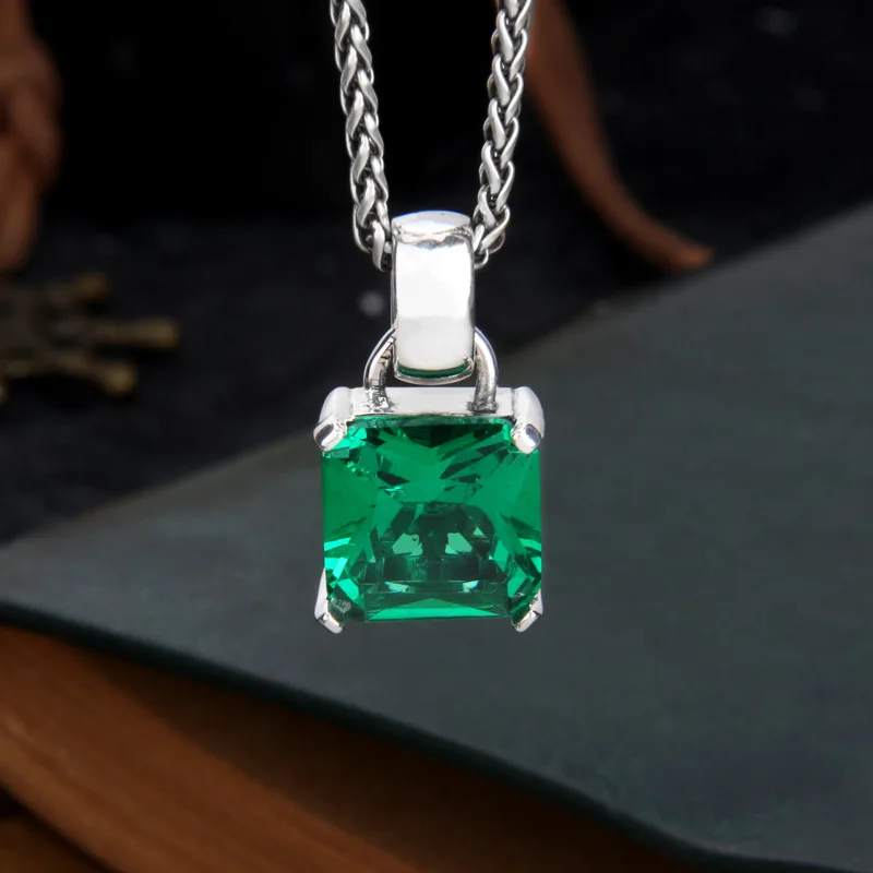 BOCAI New S925 Pure Silver Letter Graffiti Trendy Brand Crown Emerald Square Zirconia Pendant Men's and Women's Gifts