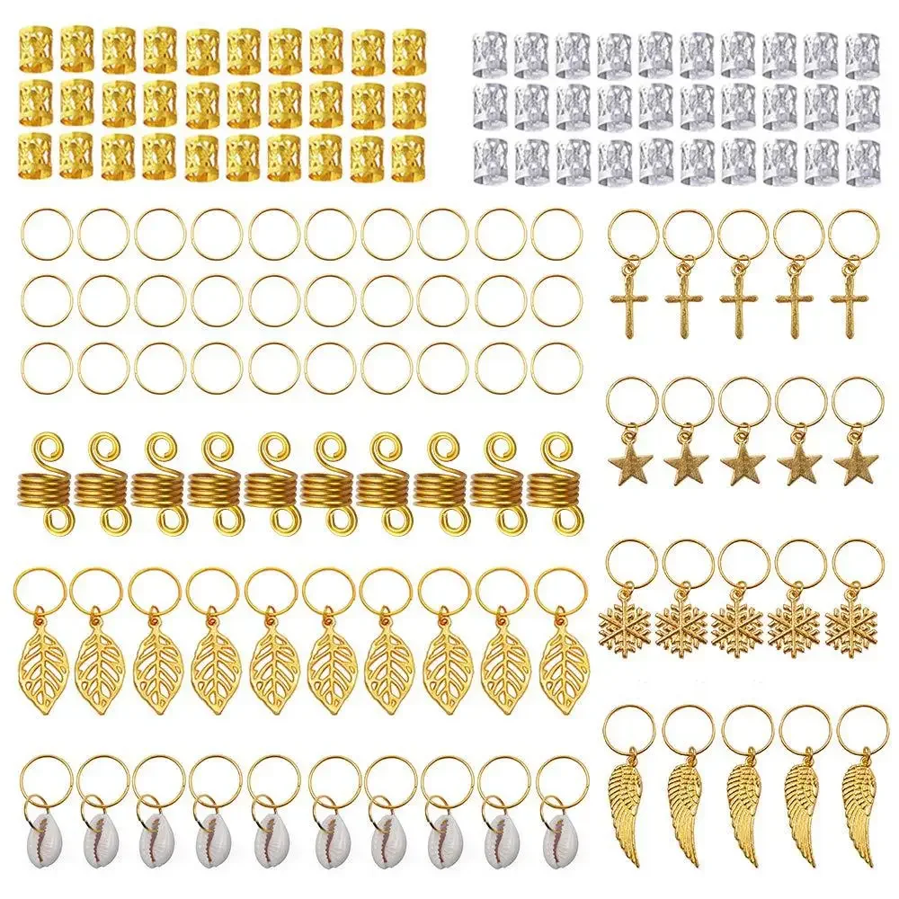 140pcs Hair Rings Regular-style Braided Seashell Leaf Cross Snowflake Wing Pentagram Spring Pendant Set