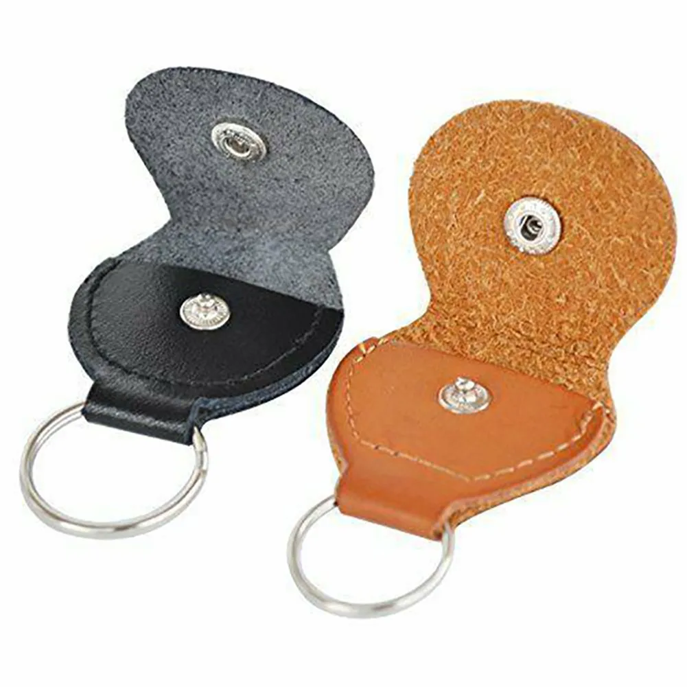 High Quality Hot Sale Guitar Pick Holder Plectrum Bag 27mm Black Brown Case Cases Bag Keychain Leather Plectrum