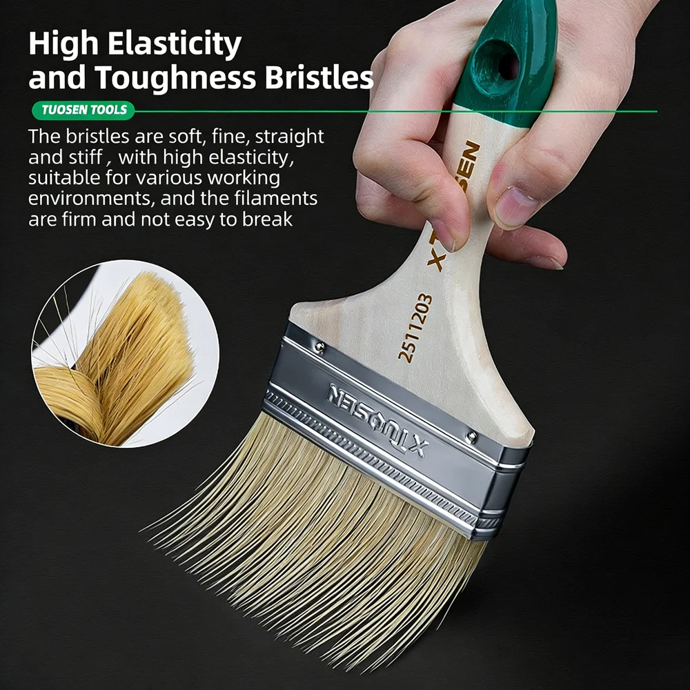 Large Industrial Paint Brush Wood Handle Stiff Boar Bristle Soft Tip No Shedding Cleaning Tool