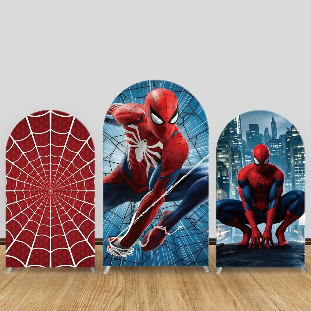 

TB Spider - Man Arch Backdrop Cover Kids Boy Birthday Baby Shower Spider Web Photograph Background Elastic Fabric Party Decor