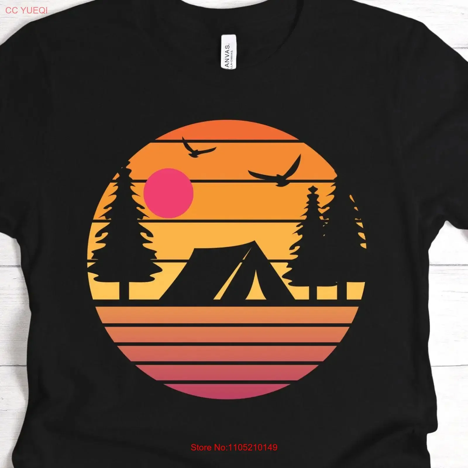 

Camping SunseT T Shirt travel forest hiking husband gift adventure lover campsite wildlife vintage Washed Unisex streetwear