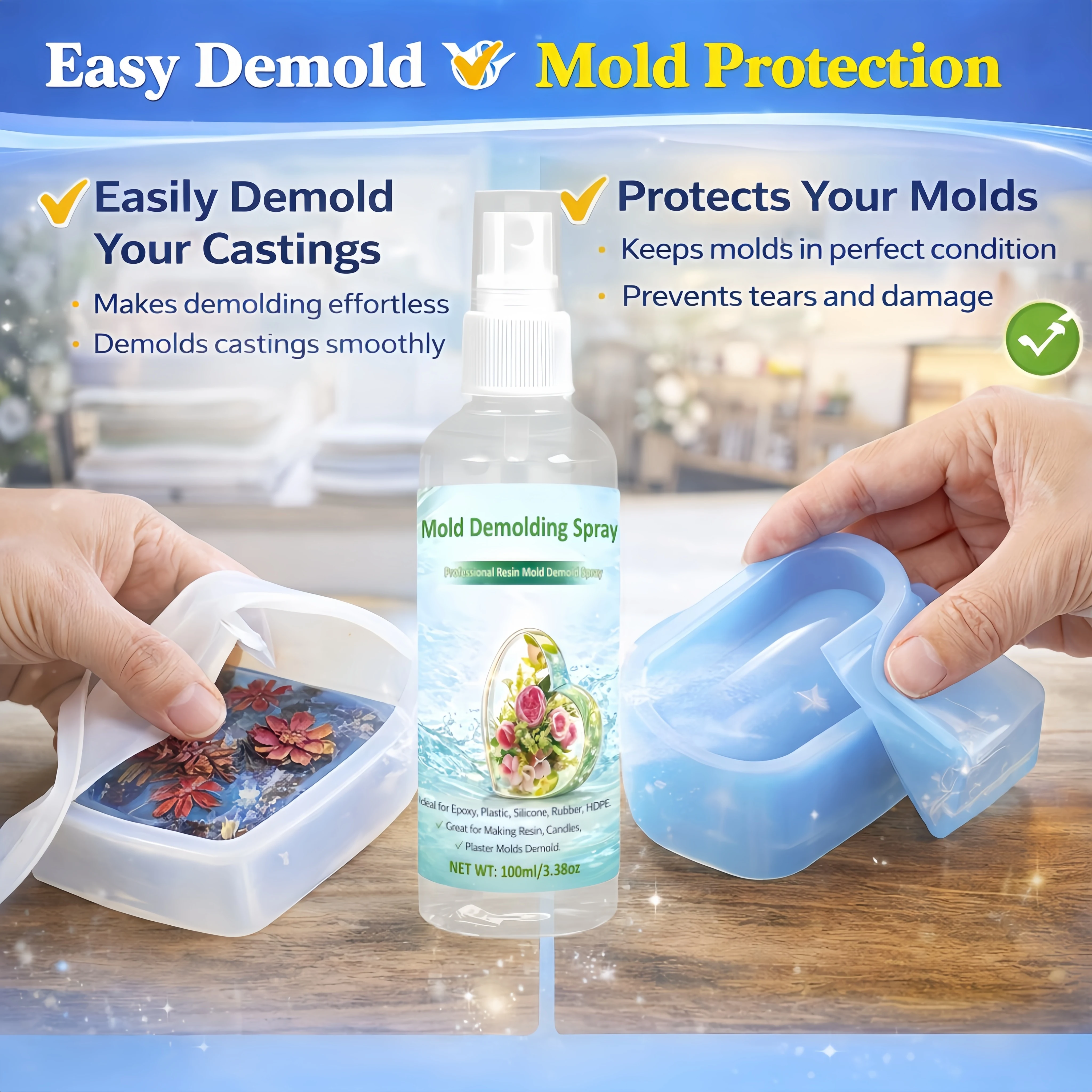 Mold Release Spray Kit for Easy Demolding & Mold Protection, Silicone Oil for Epoxy Resin, Candle, Plastic Molds with Brush