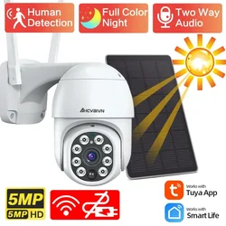 5MP Solar PTZ Wifi Camera Tuya Outdoor Solar Panel Color Night Vision Wireless IP Camera Built-in Battery CCTV Security Cameras