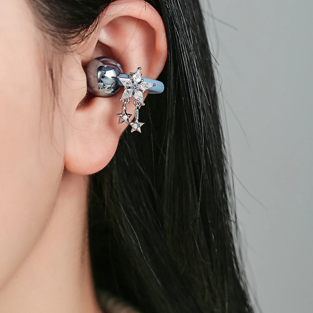 Copper earbud charm with blue heart five-pointed star compact 1.2 x 2 cm design for open ear 1/2 generation ear clips
