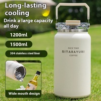 1200/1500ml Thermos Cup Stainless Steel Vacuum Flask Cold&Hot Cup with Handle Straw Cup Thermal Travel Mug Coffee Insulated Cup