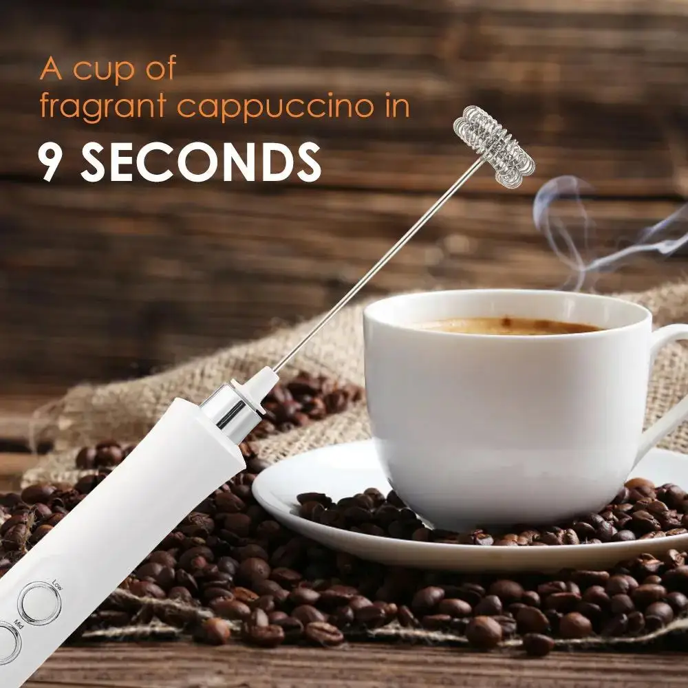 Wireless Rechargeable Electric Milk Frother - 3 Speeds, Handheld Foam Maker for Latte, Cappuccino, Hot Chocolate - USB Rechargea