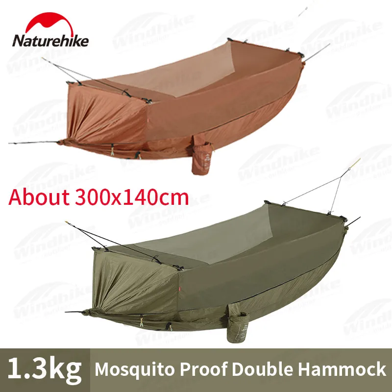 Naturehike Outdoor Camping Double Layer Hammock Portable 70D Nylon Mosquito Proof Anti Rollover Leisure Swing Use With Air Mat