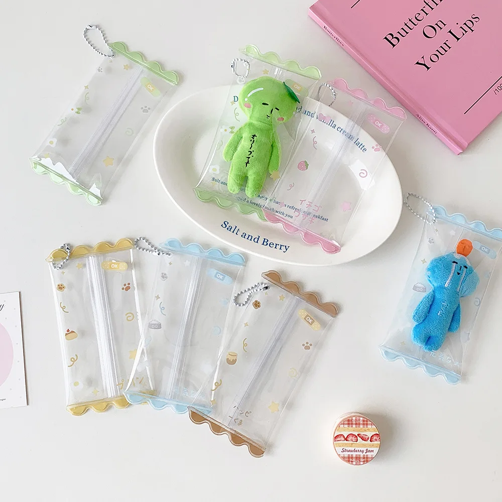 Kawaii Cartoon Clear PVC Kpop Photocard Holder for Girls Mini Small Doll Bag Pendant Portable Tiny Plush Toy Holder Keychain