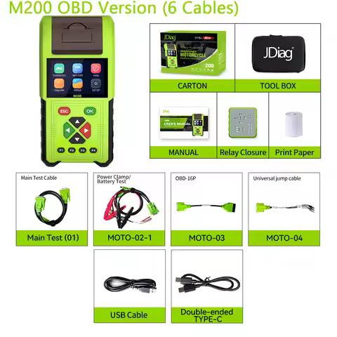 JDiag M200 Motorcycle Diagnostic OBD2 Scanner Moto Fault Code Reader Battery Tester Motoscan Tool For BMW Yamaha Kawasaki Honda