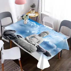 Buddha Statue Tablecloth Pattern Waterproof Rectangular Coffee Table Tablecloth Table Cover Wedding Birthday Decoration Picnic M