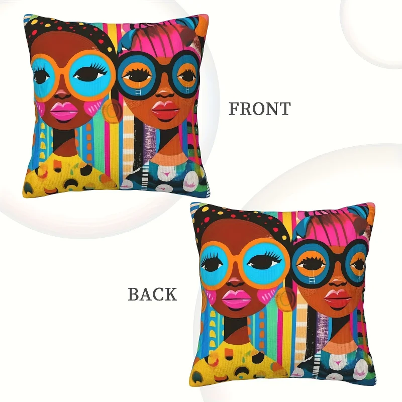 VIKAMA Afrikanische abstrakte Kissenbezüge 18x18, Boho-Kissenhülle mit geometrischem Kunstdruck, bunte Streifen, gepunktetes Dekor