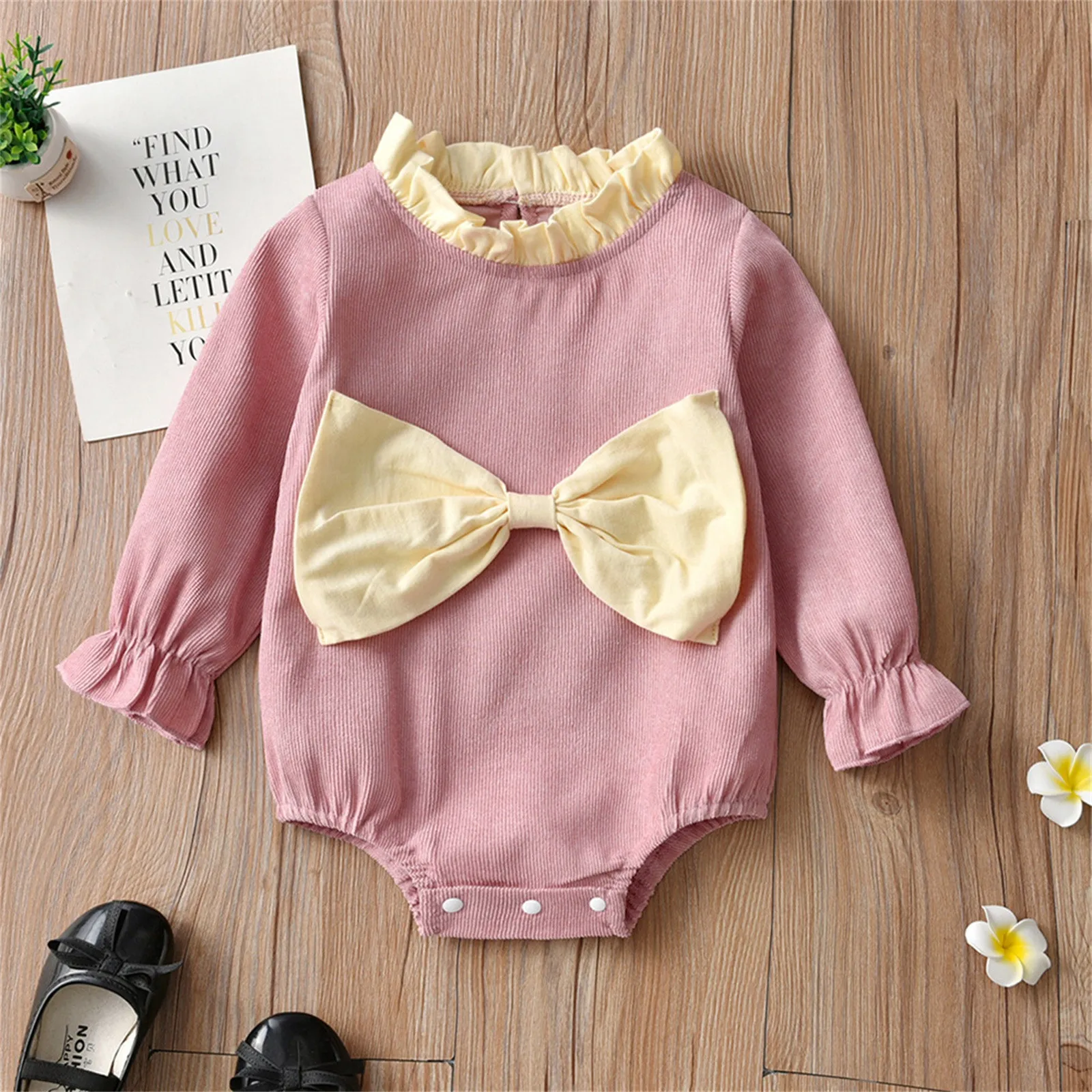 Infant Girls Long Sleeve Pullover Romper 0-24Months Newborn Bowknot Bodysuits Jumpsuits Rompers Baby Girls Full Sleeve Leotard