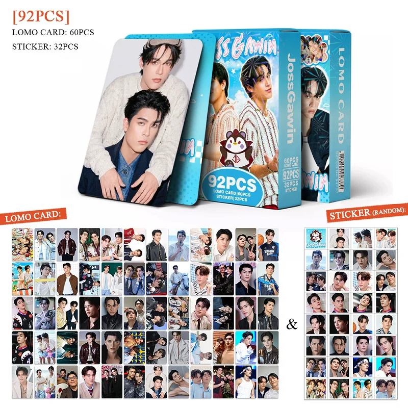 92PCS Thai Actor JossGavin Lomo Cards Set 60Pcs Idol Collectible Photocards + 32Pcs Decor Stickers Thai Drama Star Merch Gift image 2