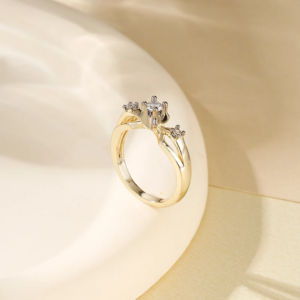 Leichter Luxus-Geometrie-Zirkonring und Ohrringe-Set, 14K vergoldetes Kupfer, einfache Alltagsaccessoires, Geburtstagsgeschenk – Detail 8