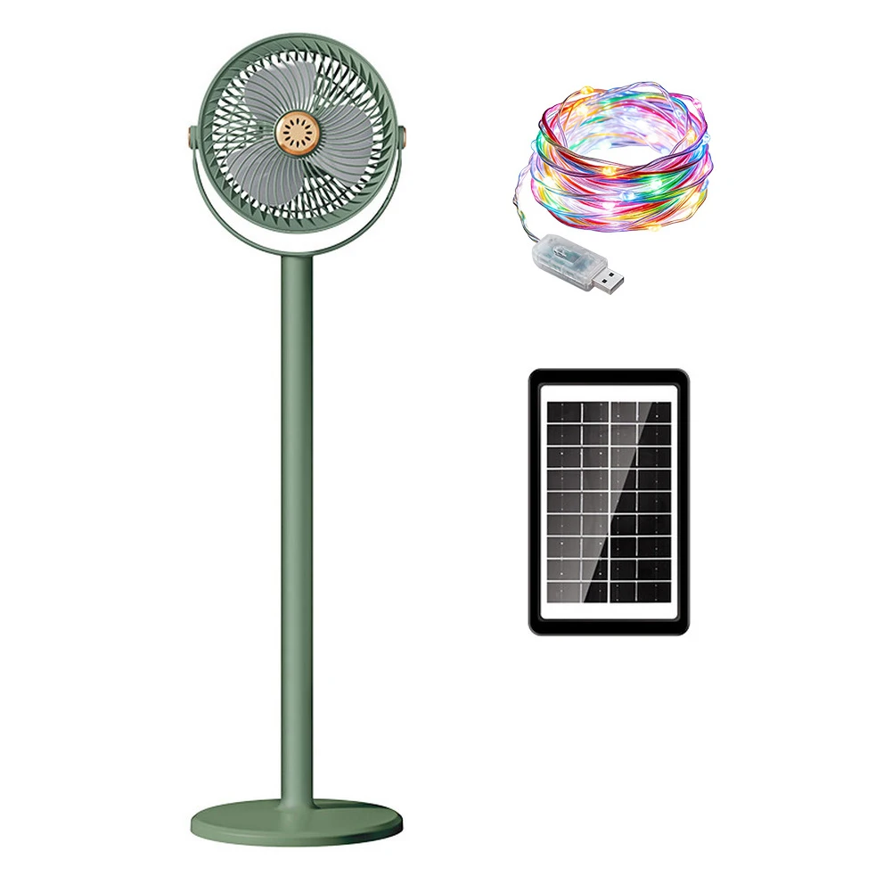 Floor Fan USB 5-Speed Portable Solar Charging Telescopic Colorful Lighting-Light Fan Summer Outdoor/Household Vertical Fan