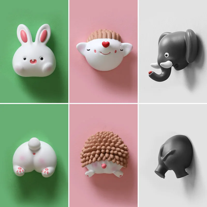 

Cartoon Animal Head and Tail Refrigerator Sticker Magnet Elephant Bunny Hedgehog Refrigerator Decoration Photo Wall Toy Gift