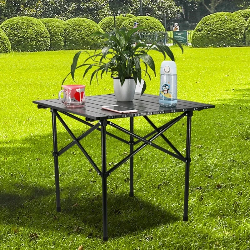 

Outdoor Folding Egg Roll Table, Portable Aluminum Camping Table, Nature Hike Table with One-Key Storage, Beach Picnic Table