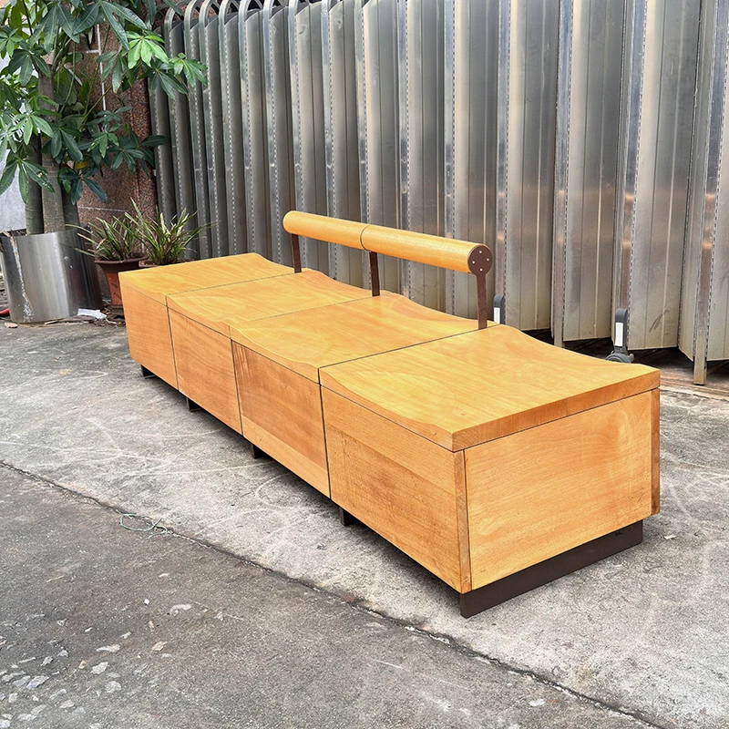 High-Quality Outdoor Wooden Bench Stainless Steel Support Waterproof Hardwood Seating for Resorts Public Commercial Use