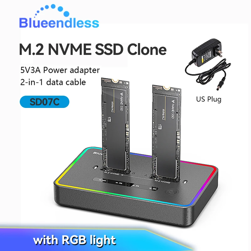 Blueendless Dual-Bay M.2 NVME SSD Klon-Dockingstation 20 Gbit/s USB3.2 USB C Typ C OFFline Cloner Duplicator NVme PCIE-Gehäuse 5