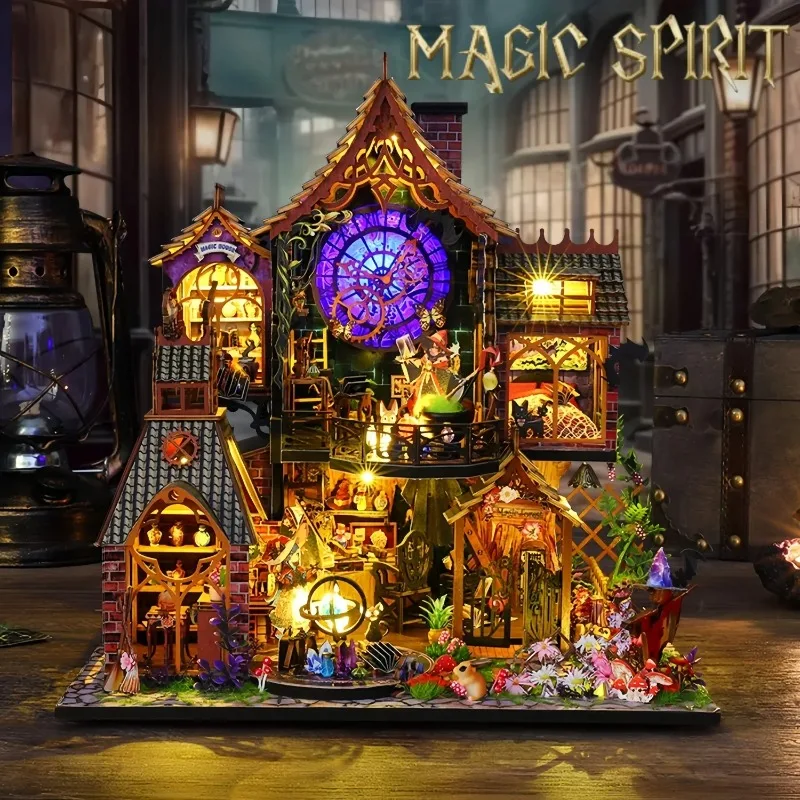 DIY Wooden Magic Forest Castle Cottage Miniature Dollhouse 3D Puzzle Assembly Model Kits for Adults Birthday Gifts Home Decor