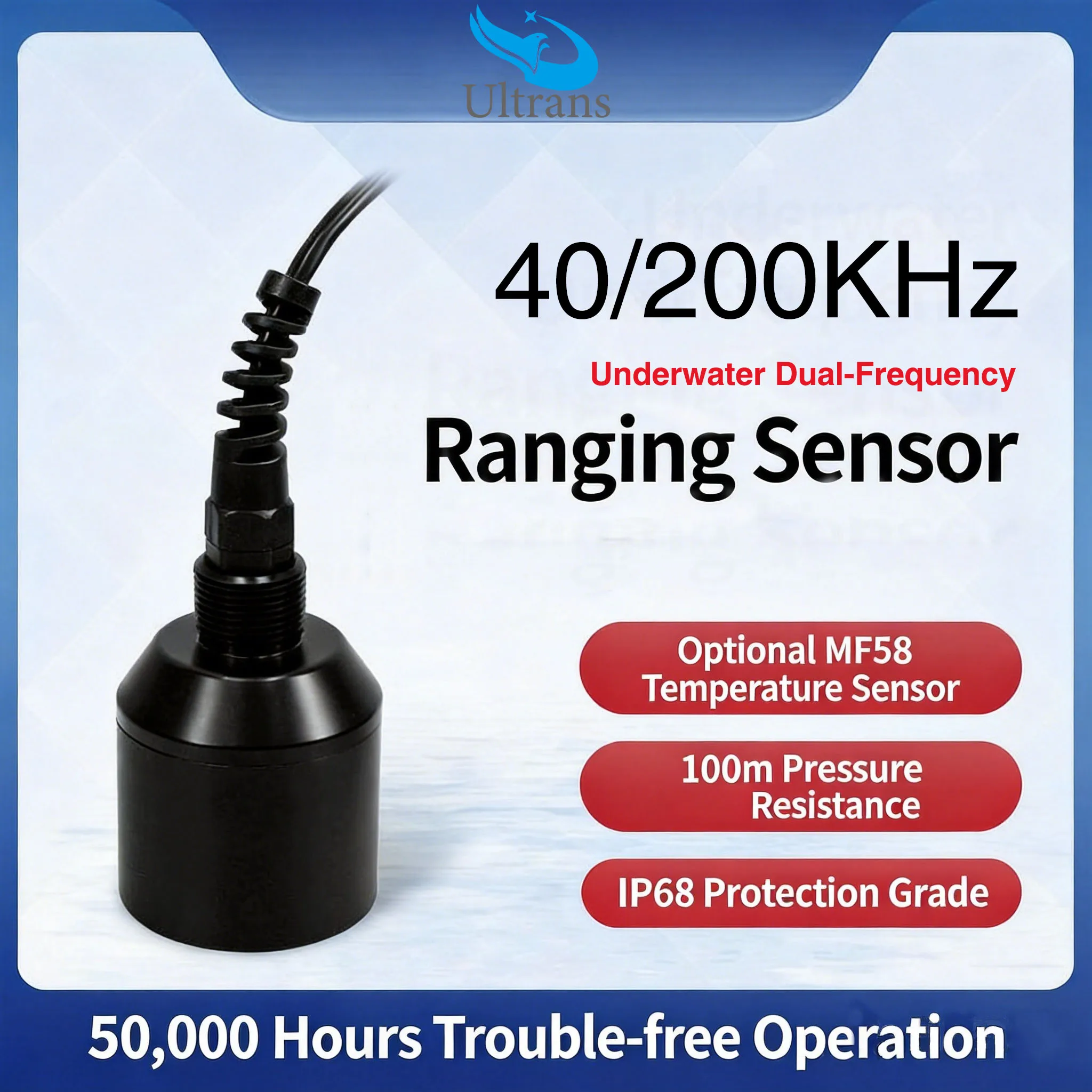 200 kHz 40 kHz Ultrasonic Underwater Ranging Transducer for Silt Interface Instrument Depth Measurement