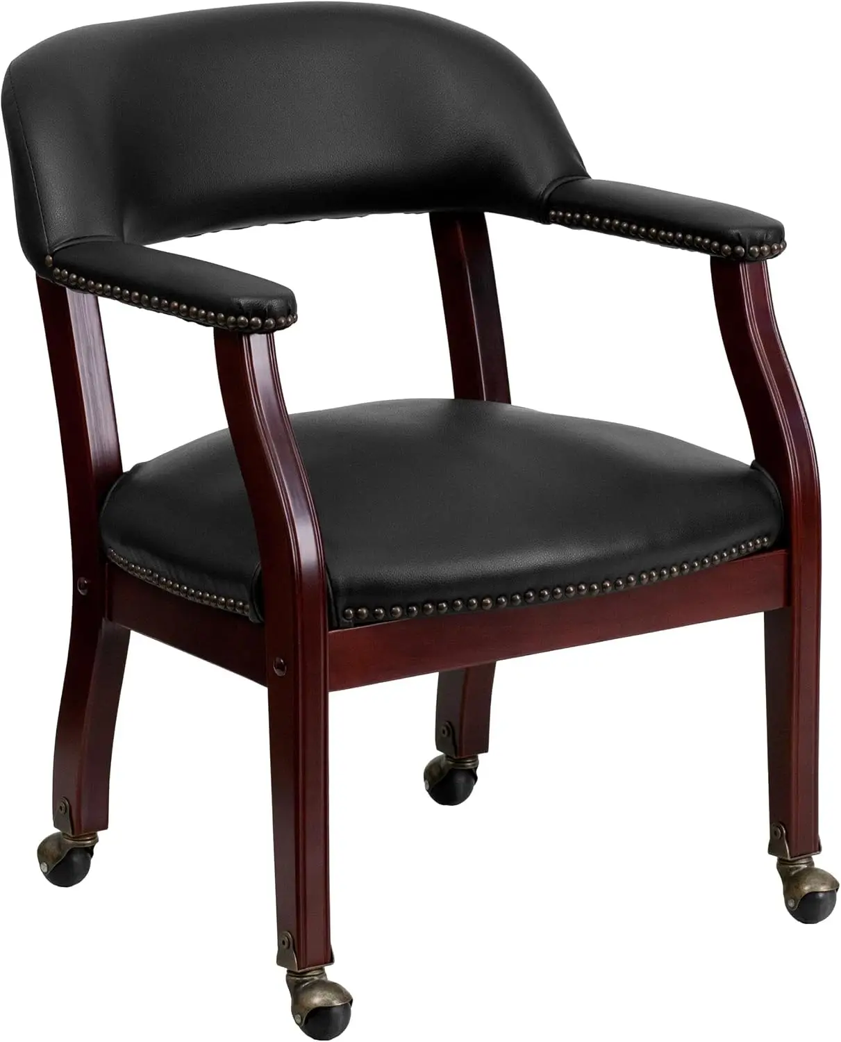 Conference Chair in Luxurious Black Vinyl with Accent Nail Trim and Casters