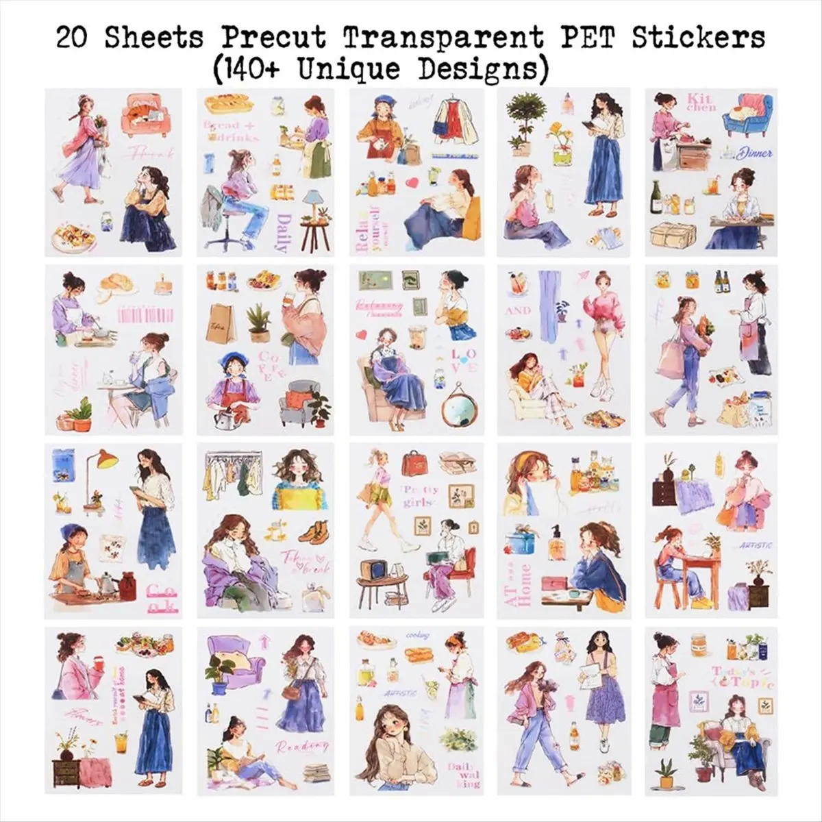 A24I Women Journal Sticker Book, PET People Stickers for Journaling, Scrapbooking, Junk Journal Supplies Dream Harbor
